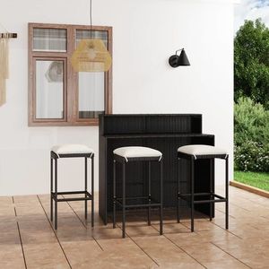 vidaXL Set mobilier bar de grădină cu perne, 4 piese, negru imagine