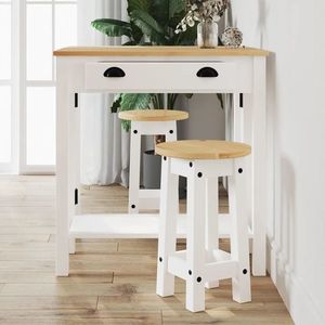 vidaXL Set mobilier de bar, 3 piese, alb, lemn masiv de pin imagine