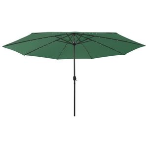 vidaXL Umbrelă de soare exterior, LED-uri & stâlp metal, verde, 400 cm imagine