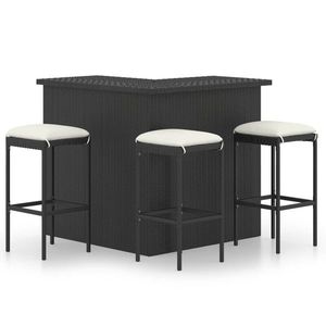 vidaXL Set mobilier bar de grădină cu perne, 4 piese, negru, poliratan imagine