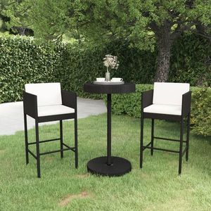 vidaXL Set mobilier bar de grădină cu perne, 3 piese, negru, poliratan imagine