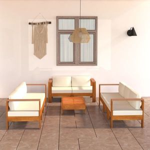 vidaXL Set mobilier grădină perne alb/crem, 8 piese, lemn masiv acacia imagine