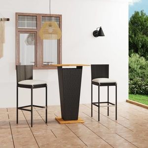 vidaXL Set mobilier bar de grădină cu perne, 3 piese, negru, poliratan imagine