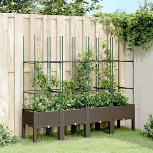 vidaXL Jardinieră de grădină cu spalier, maro, 160x40x142, 5 cm, PP imagine