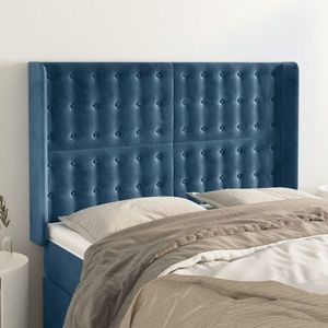 vidaXL Tăblie pat cu urechi albastru închis 147x16x118/128 cm catifea imagine