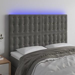 vidaXL Tăblie de pat cu LED, gri închis, 144x5x118/128 cm, catifea imagine