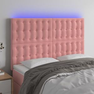 vidaXL Tăblie de pat cu LED, roz, 144x5x118/128 cm, catifea imagine