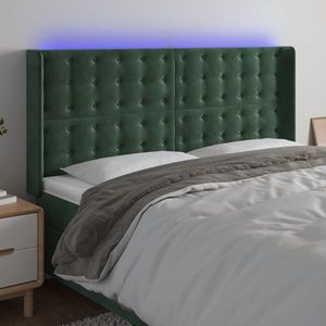 vidaXL Tăblie de pat cu LED, verde închis, 163x16x118/128 cm, catifea imagine