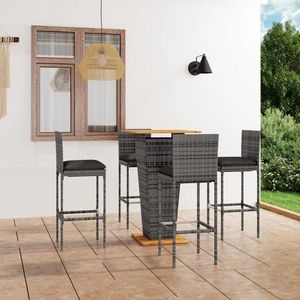 vidaXL Set mobilier bar de grădină, 5 piese, gri, poliratan imagine