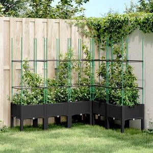 vidaXL Jardinieră de grădină cu spalier, negru, 160x120x142, 5 cm, PP imagine