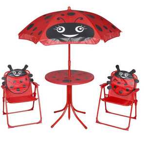 vidaXL Set bistro pentru copii de grădină, cu umbrelă, 3 piese, roșu imagine