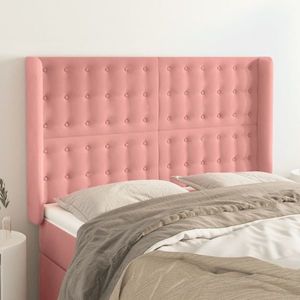 vidaXL Tăblie de pat cu aripioare, roz, 147x16x118/128 cm, catifea imagine
