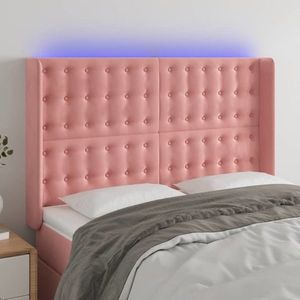 vidaXL Tăblie de pat cu LED, roz, 147x16x118/128 cm, catifea imagine