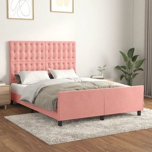 vidaXL Cadru de pat cu tăblie, roz, 140x190 cm, catifea imagine