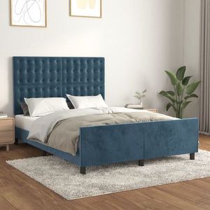 vidaXL Cadru de pat cu tăblie, albastru închis, 140x190 cm, catifea imagine