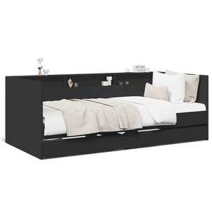 vidaXL Cadru pat de zi cu sertare, negru, 90x200 cm, lemn prelucrat imagine