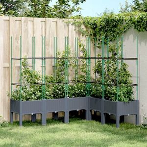 vidaXL Jardinieră de grădină cu spalier, gri, 160x120x142, 5 cm, PP imagine