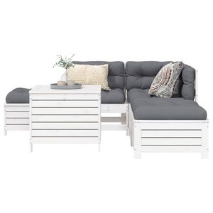 vidaXL Set canapea de grădină, 6 piese, alb, lemn masiv pin imagine