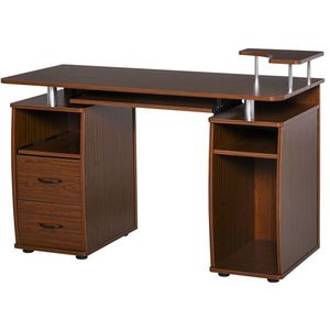 HOMCOM masa de birou moderna cu suport pentru computer din lemn cu sertare, polita extensibila si suport pentru tastatură, 120x55x85cm, Maro imagine