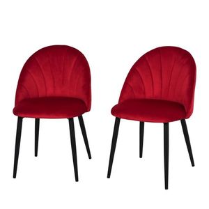 Set de 2 scaune de masa nordice tapitate fara cotiere cu spatar curbate picioare din metal pentru sufragerie rosu HOMCOM | Aosom RO imagine