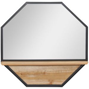 HOMCOM Oglinda de perete octogonala 61x61cm cu raft de depozitare din lemn | AOSOM RO imagine