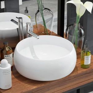 vidaXL Chiuvetă de baie rotundă, alb, 40 x 15 cm, ceramică imagine
