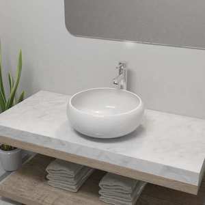 vidaXL Chiuvetă de baie cu robinet mixer, ceramică, rotund, alb imagine