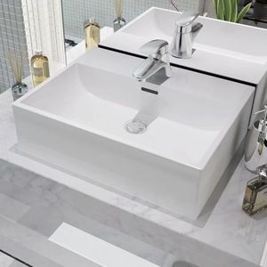 vidaXL Chiuvetă baie, orificiu robinet, alb, 51, 5x38, 5x15 cm, ceramică imagine