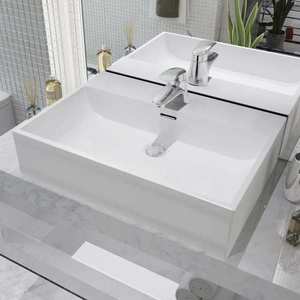 vidaXL Chiuvetă cu orificiu robinet, ceramică 60, 5x42, 5x14, 5 cm, alb imagine