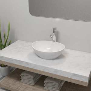 vidaXL Chiuvetă de baie cu robinet mixer, ceramică, oval, alb imagine