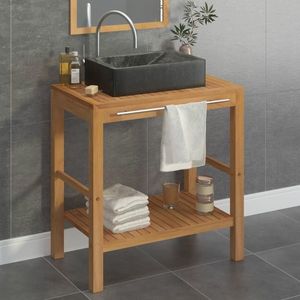 vidaXL Măsuță toaletă, lemn masiv de tec, cu chiuvetă marmură, negru imagine