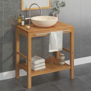 vidaXL Măsuță toaletă, lemn masiv de tec, cu chiuvetă de marmură, crem imagine