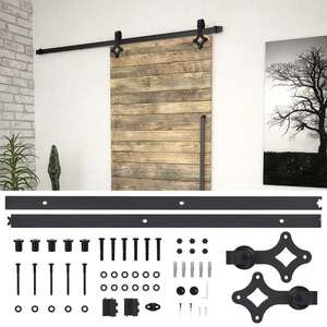 vidaXL Set piese pentru ușă glisantă, negru, 183 cm, oțel imagine