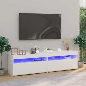vidaXL Comode TV cu lumini LED, 2 buc., alb extralucios, 75x35x40 cm imagine