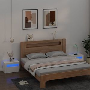 vidaXL Noptiere cu lumini LED, 2 buc., alb, lemn prelucrat imagine