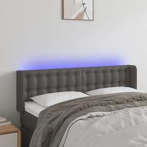 vidaXL Tăblie de pat cu LED, gri, 147x16x78/88 cm, piele ecologică imagine