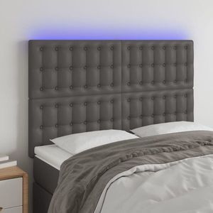 vidaXL Tăblie de pat cu LED, gri, 144x5x118/128 cm, textil imagine