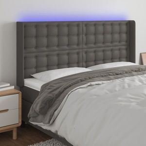 vidaXL Tăblie de pat cu LED, gri, 147x16x118/128 cm, piele ecologică imagine