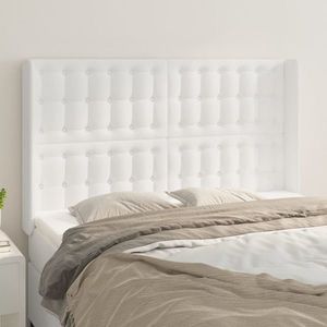 vidaXL Tăblie de pat cu aripioare, alb, 147x16x118/128 cm, piele eco imagine