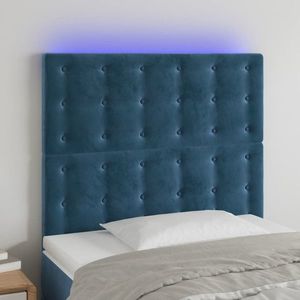 vidaXL Tăblie de pat cu LED, albastru închis, 80x5x118/128cm, catifea imagine