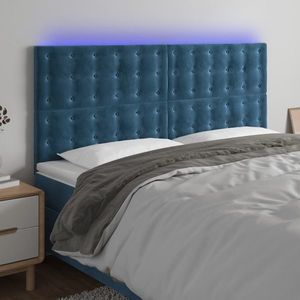 vidaXL Tăblie de pat cu LED, albastru închis, 160x5x118/128cm, catifea imagine