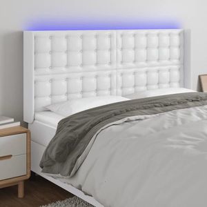 vidaXL Tăblie de pat cu LED, alb, 147x16x118/128 cm, piele ecologică imagine