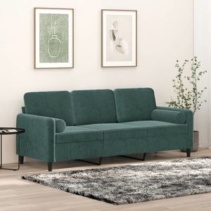 vidaXL Canapea cu 3 locuri cu perne, verde închis, 180 cm, catifea imagine