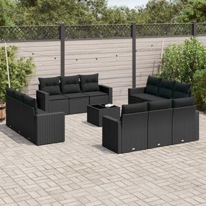vidaXL Set mobilier de grădină cu perne, 13 piese, negru, poliratan imagine