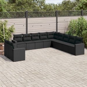 vidaXL Set canapele de grădină cu perne, 11 piese, negru, poliratan imagine