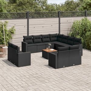 vidaXL Set canapele de grădină, 12 piese, cu perne, negru, poliratan imagine