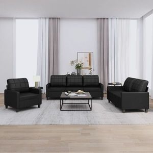 vidaXL Set de canapele cu perne, 3 piese, negru, piele ecologică imagine