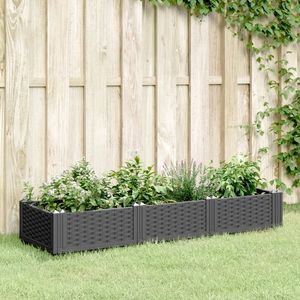 vidaXL Jardinieră de grădină cu țăruși, negru, 125x40x28, 5 cm, PP imagine