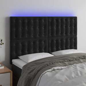 vidaXL Tăblie de pat cu LED, negru, 144x5x118/128 cm, catifea imagine