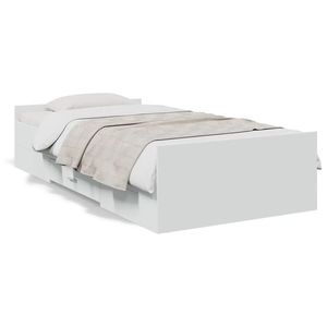 vidaXL Cadru de pat cu sertare, alb, 100x200 cm, lemn prelucrat imagine